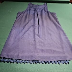 Sleeveless Navy Top with Lace Hem